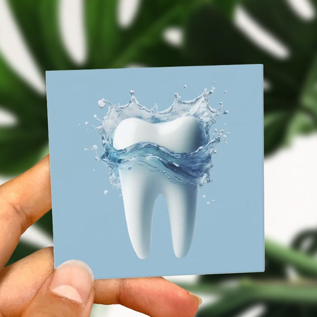 Cartão De Visita Quadrado Dentista elegante de dente e água 3D dentário (Criador carregado)