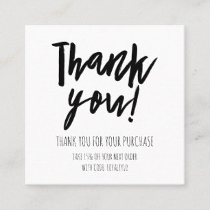 Cartão De Visita Quadrado Desconto de cliente branco preto simples Obrigado