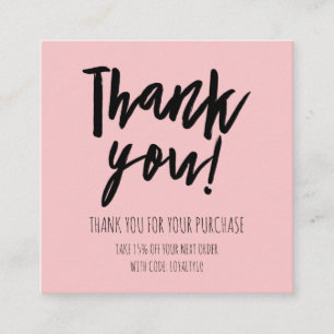Cartão De Visita Quadrado Desconto de cliente preto-rosa simples Obrigado