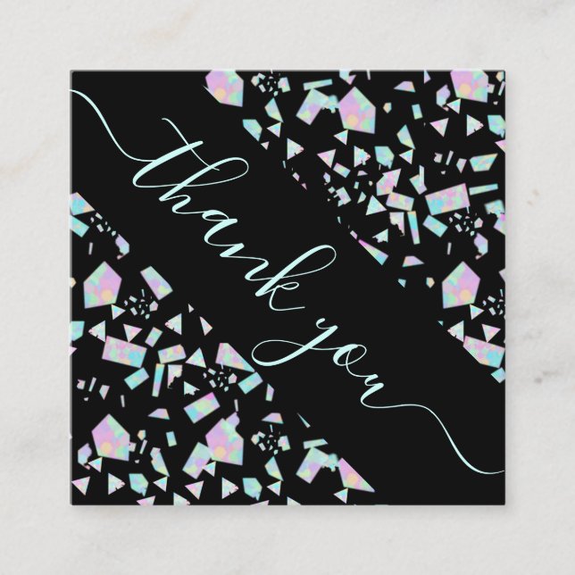 Cartão De Visita Quadrado Desconto Holográfico Colorido e Obrigado (Frente)