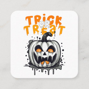 Cartão De Visita Quadrado Desenho de abóbora assustadora de Halloween Truque