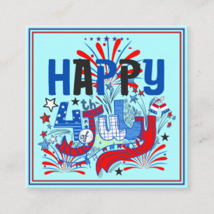 Cartão De Visita Quadrado Desenho de Celebração Patriótica Feliz 4 de Julho