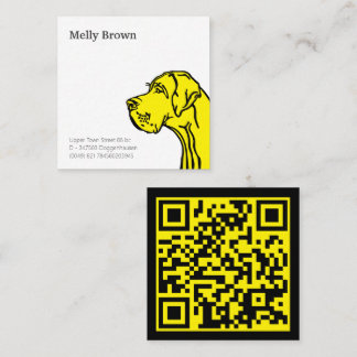 Cartão De Visita Quadrado Desenho de Dogue Alemão e código QR