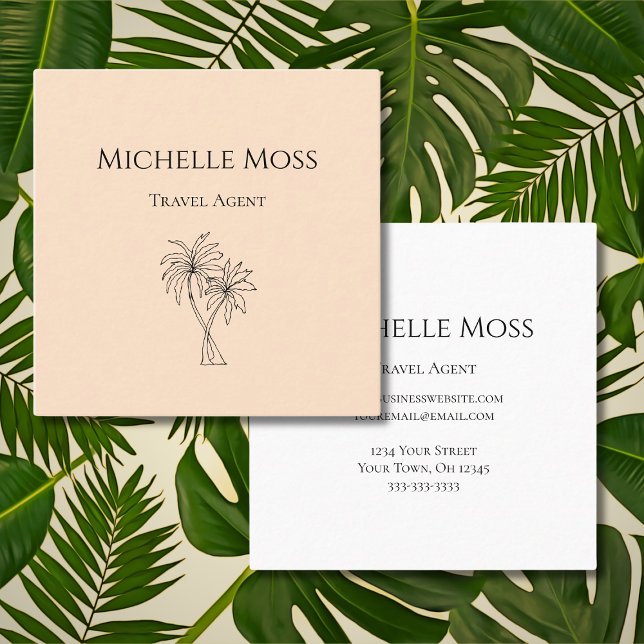 Cartão De Visita Quadrado Desenho de Folhagem de Palmeiras Tropicais Moderna (Criador carregado)