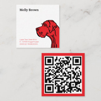 Cartão De Visita Quadrado Desenho do Dogue Alemão e código QR