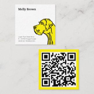 Cartão De Visita Quadrado Desenho do Dogue Alemão e código QR