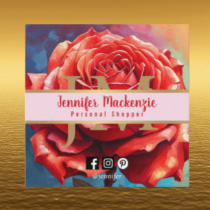 Cartão De Visita Quadrado Desenho Floral Vintage Rose Gerado por IA