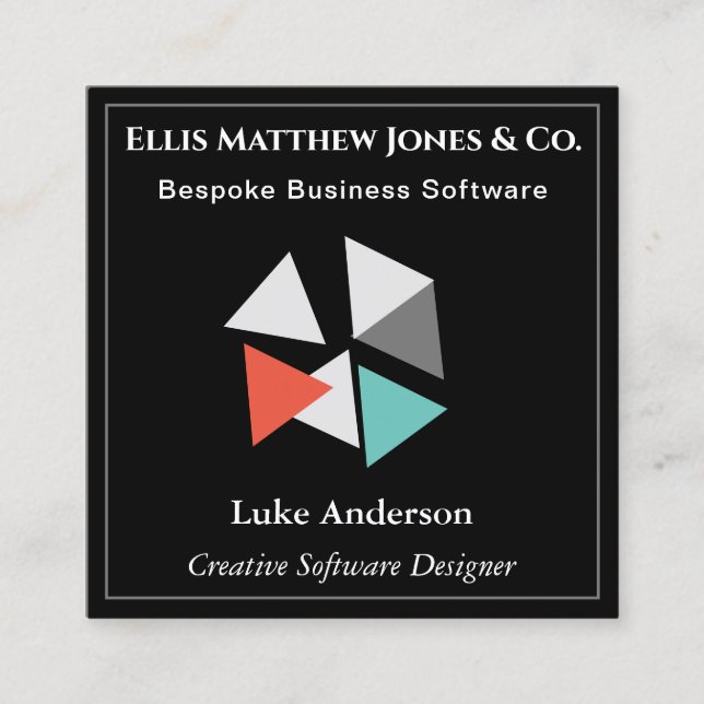 Cartão De Visita Quadrado Desenvolvedor de Software Código QR Geométrico Pre (Frente)