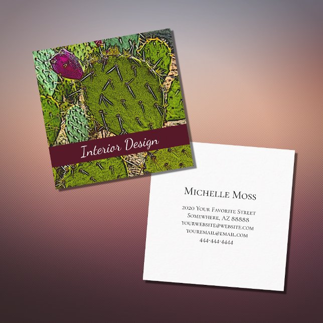 Cartão De Visita Quadrado Desert Cactus Abstrato Botanical Interior Designer (Criador carregado)
