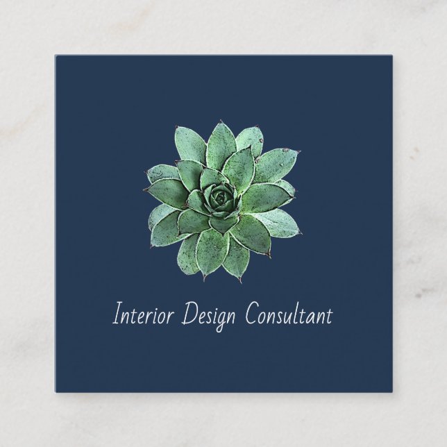 Cartão De Visita Quadrado Desert Succulent QR code Modern Navy Blue (Frente)