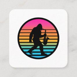 Cartão De Visita Quadrado Design Bigfoot Saxofone Jazz Retro Pôr do Sol