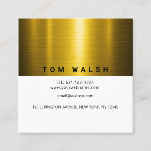 Cartão De Visita Quadrado Design Customizado Elegante Dourado e Branco