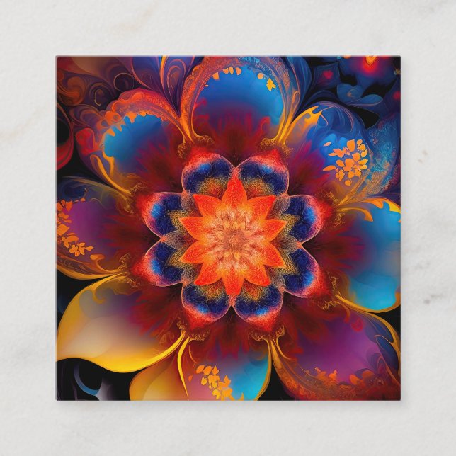 Cartão De Visita Quadrado Design de Lotus de Nova Idade Vermelha e Azul (Frente)