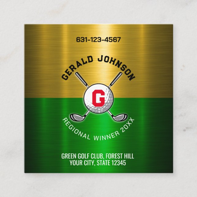 Cartão De Visita Quadrado Design de Monograma Centralizado de Golf (Frente)