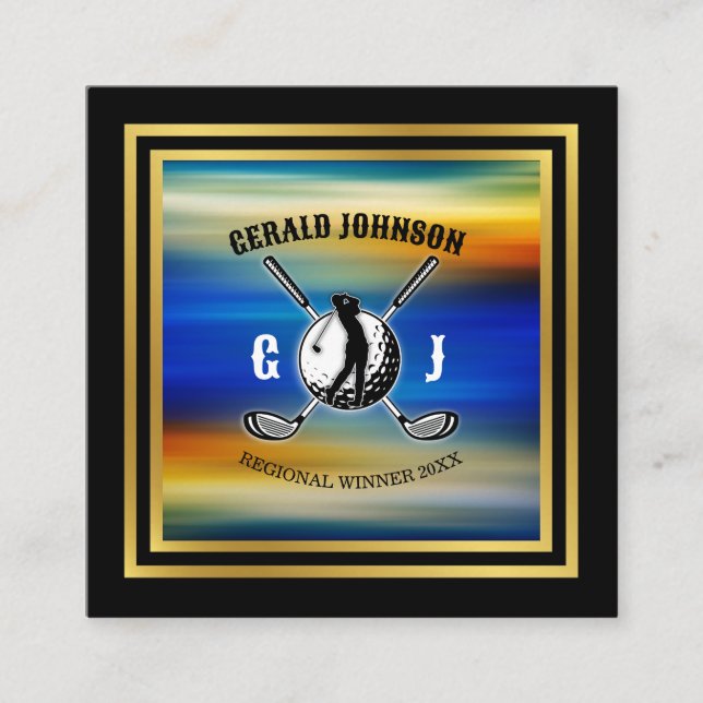Cartão De Visita Quadrado Design de Monograma de Golfe Personalizado Minimal (Frente)