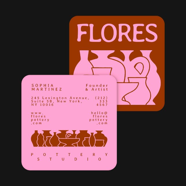 Cartão De Visita Quadrado Design de Silhueta Vase de Potência Negrito (Criador carregado)