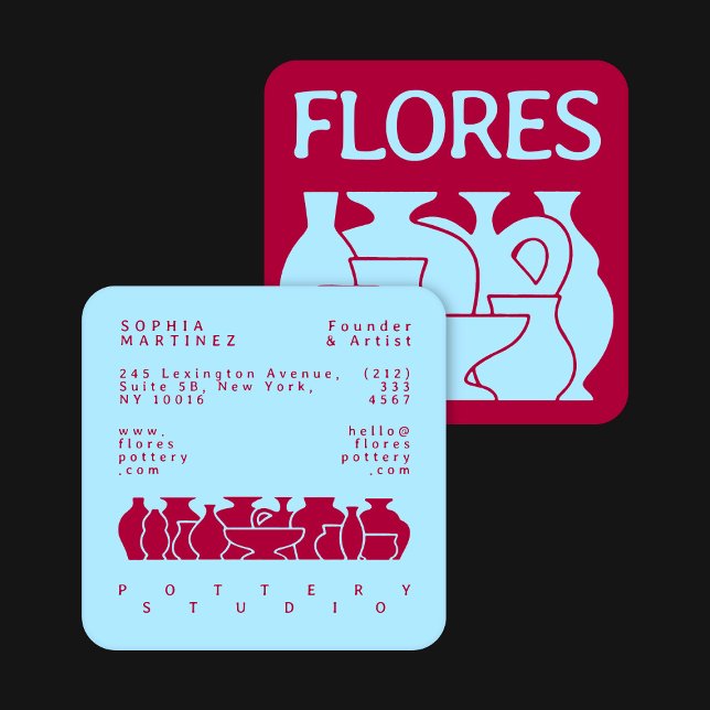 Cartão De Visita Quadrado Design de Silhueta Vase de Potência Negrito (Criador carregado)