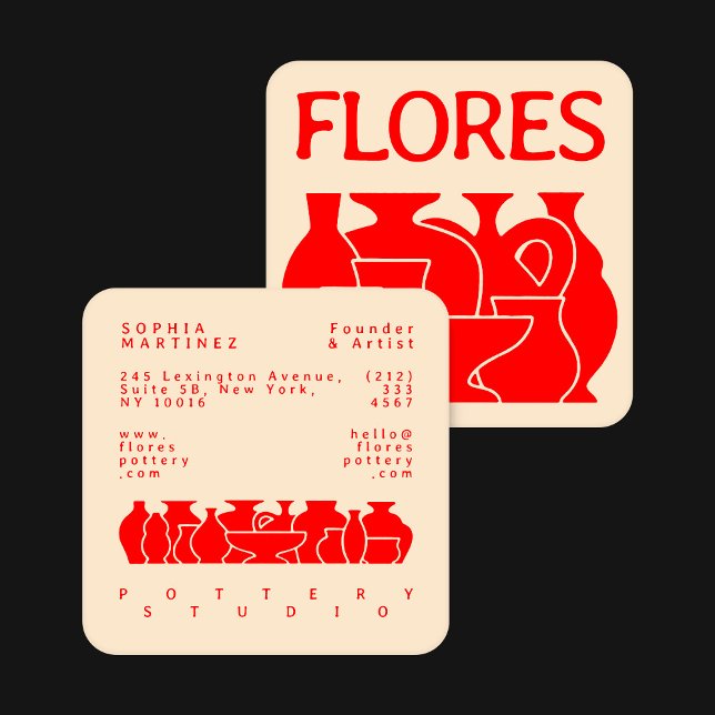 Cartão De Visita Quadrado Design de Silhueta Vase de Potência Negrito (Criador carregado)