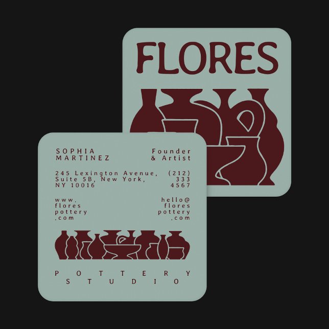 Cartão De Visita Quadrado Design de Silhueta Vase de Potência Negrito (Criador carregado)