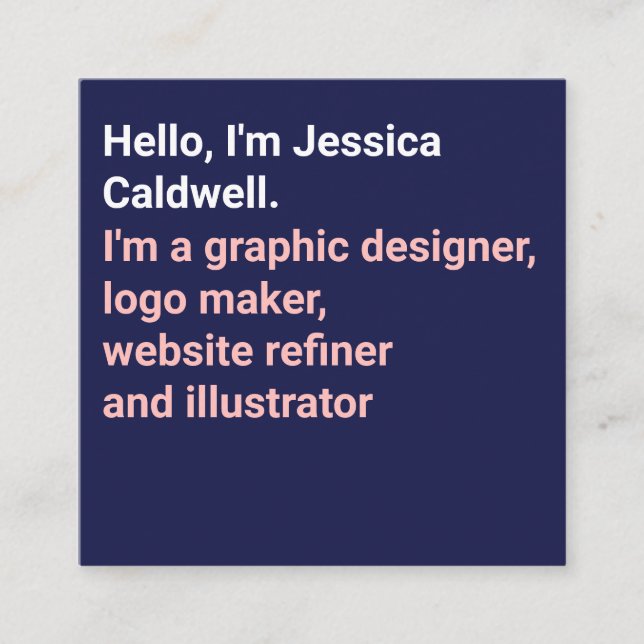 Cartão De Visita Quadrado Design gráfico simples, azul e rosa modernos (Frente)