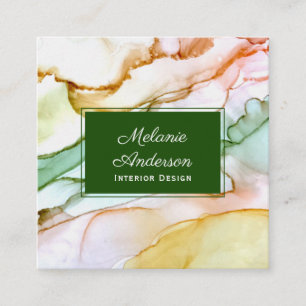 Cartão De Visita Quadrado Design interior verde e cor-de-rosa moderno do Pas