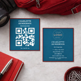 Cartão De Visita Quadrado Design Profissional de Código QR Minimalista