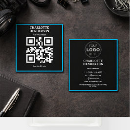 Cartão De Visita Quadrado Design Profissional de Código QR Minimalista