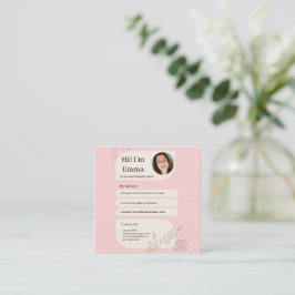 Cartão De Visita Quadrado Design Profissional de Doula Pós-Parto Rosa Bege