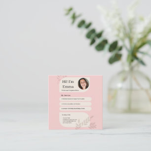 Cartão De Visita Quadrado Design Profissional de Doula Pós-Parto Rosa Bege