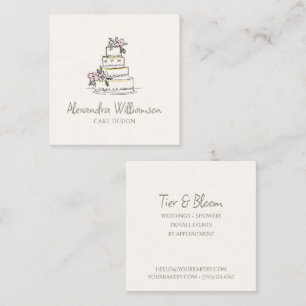 Cartão De Visita Quadrado Designer de Bolos Personalizados Marca Floral Crem