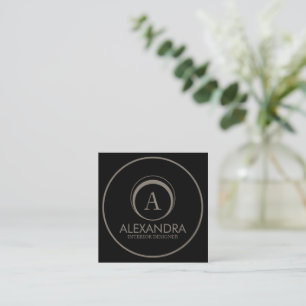 Cartão De Visita Quadrado Designer de Interiores Elegante Monograma Código Q