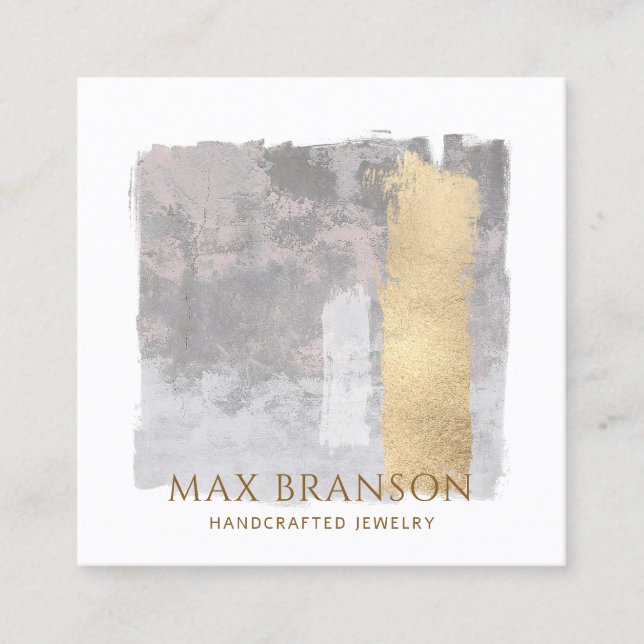Cartão De Visita Quadrado Designer de Joias de Abstrato de Cobre Dourado (Frente)