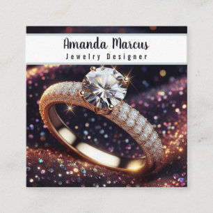 Cartão De Visita Quadrado Designer de Joias de Anel de Diamante Joalheiro