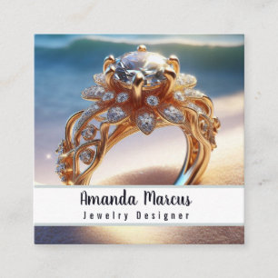 Cartão De Visita Quadrado Designer de Joias de Anel de Diamante Joalheiro