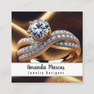 Cartão De Visita Quadrado Designer de Joias de Anel de Diamante Joalheiro