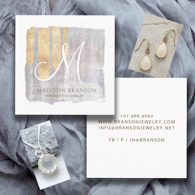 Cartão De Visita Quadrado Designer de Joias Rosa Dourado abstrato (Criador carregado)