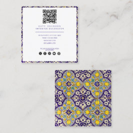 Cartão De Visita Quadrado Designer Interior Amarelo Azul