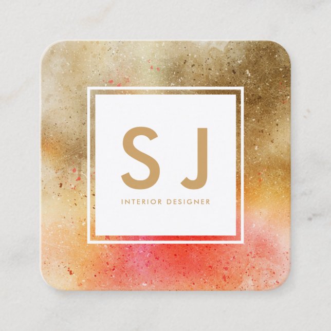 Cartão De Visita Quadrado Designer Moderno do Interior Laranja Dourado (Frente)