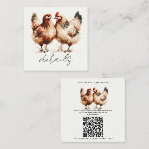 Cartão De Visita Quadrado Detalhes de Casamento Aquarela Galinhas Marrons
