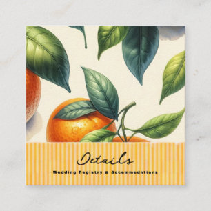 Cartão De Visita Quadrado Detalhes de Casamento de Folhas de Laranja em Aqua