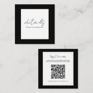 Cartão De Visita Quadrado Detalhes de Casamento Minimalista Moderno Preto Br