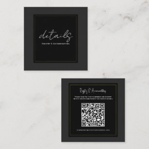 Cartão De Visita Quadrado Detalhes de Casamento Modernos Minimalistas Preto 