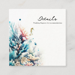 Cartão De Visita Quadrado Detalhes do Casamento com Aquarela de Coral Splash