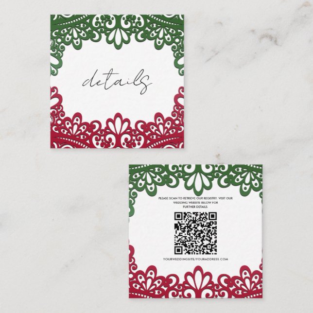 Cartão De Visita Quadrado Detalhes do Casamento da Festa Elegante de Renda V (Frente/Verso)