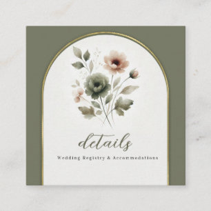 Cartão De Visita Quadrado Detalhes do Casamento Floral em Oliva Empoeirado e