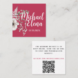 Cartão De Visita Quadrado Detalhes do Casamento Floral Magenta e Branco Códi