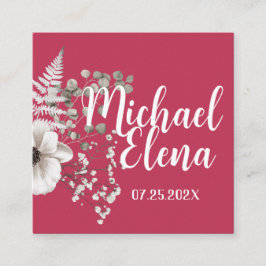 Cartão De Visita Quadrado Detalhes do Casamento Floral Magenta e Branco Códi