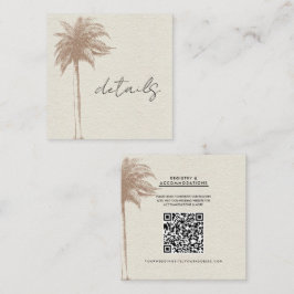 Cartão De Visita Quadrado Detalhes do Casamento na Praia com Palmeira Marrom