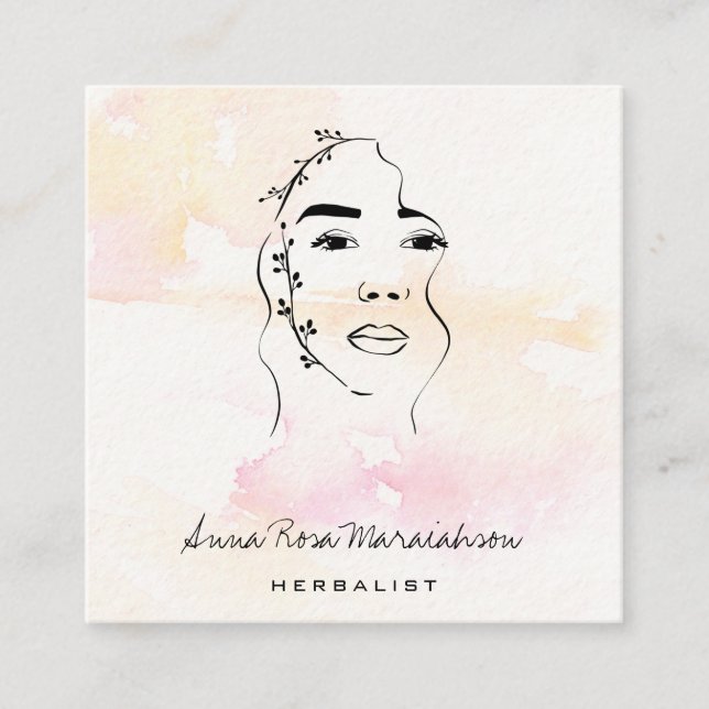 Cartão De Visita Quadrado *~* Deusa Botânica Verde Arte de Linha QR  (Frente)