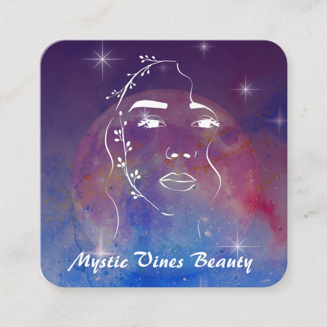 Cartão De Visita Quadrado *~* Deusa de Planta Cósmica Mulher Floral QR MOON  (Frente)